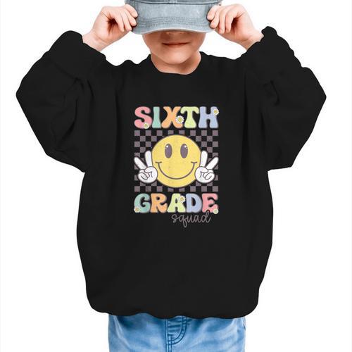 Sixth Grade Squad Smile Face 6th Grade Back To School Graphic Kid Sweatshirt - Savourry