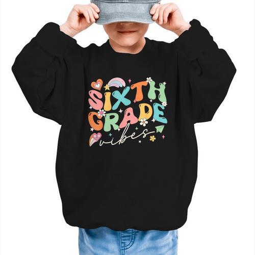Sixth Grade Vibes 6th Grade Team Groovy Back To School Graphic Kid Sweatshirt - Savourry