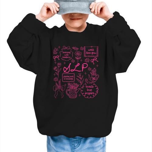 SLP Love Inspire Teach Pink Bow Back To School Graphic Kid Sweatshirt - Savourry