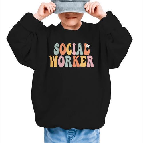 Social Worker Groovy Women Appreciation Day Back To School Graphic Kid Sweatshirt - Savourry
