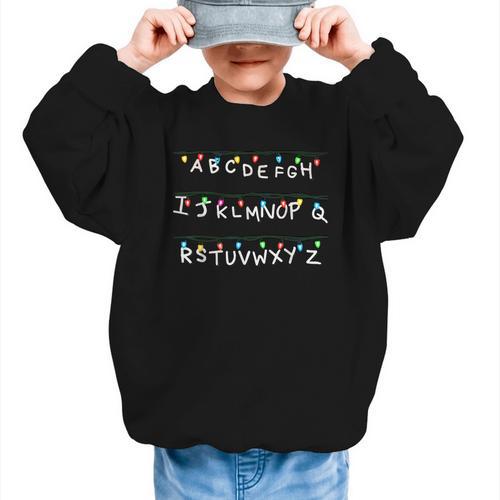 Stranger Wall Alphabet Lights Spooky Back To School Graphic Kid Sweatshirt - Savourry