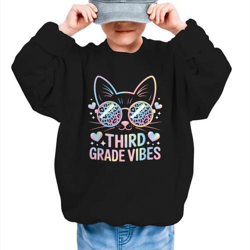 Third 3rd Grade Vibes Back To School Cute Cat Cute For Girls Graphic Kid Sweatshirt - Savourry