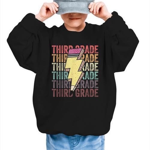 Third Grade Lightning Bolt Pencil 1st Day Of Back To School Graphic Kid Sweatshirt - Savourry