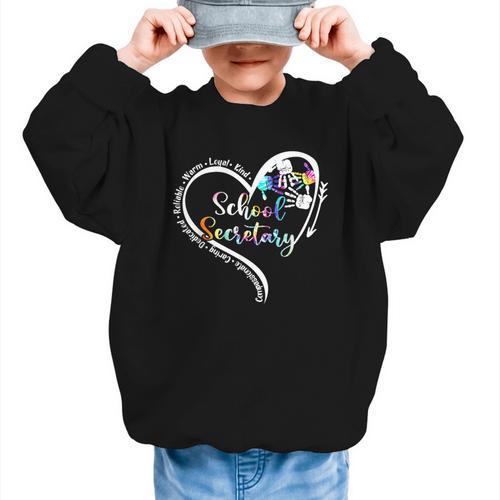 Tie Dye Heart School Secretary Life Tee Cute Back To School Graphic Kid Sweatshirt - Savourry