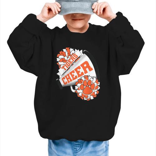 Tigers Cheerleading Back To School Cheer Team Spirit Orange Graphic Kid Sweatshirt - Savourry