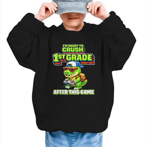 Video Game T Rex Dinosaur 1st Grade Back To School Boy Graphic Kid Sweatshirt - Savourry