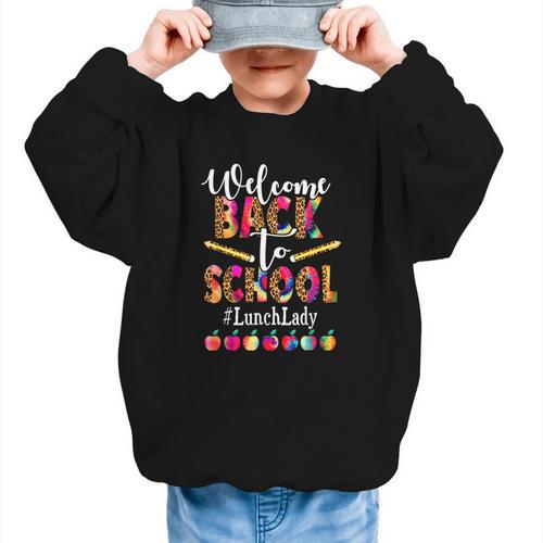 Welcome Back To School Lunch Lady Leopard On First Day Of School Graphic Kid Sweatshirt - Savourry