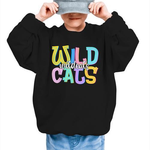 Wildcats School Spirit Groovy Back To School Girls Graphic Kid Sweatshirt - Savourry