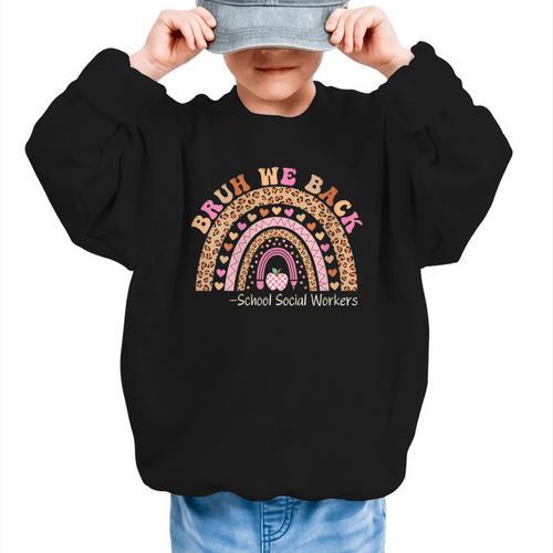 Women's Bruh We Back To School Social Worker Leopard Rainbow Graphic Kid Sweatshirt - Savourry