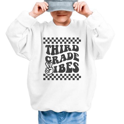 1st Day Of 3rd Grade Vibes Retro Girls Back To School Boys Graphic Kid Sweatshirt - Savourry