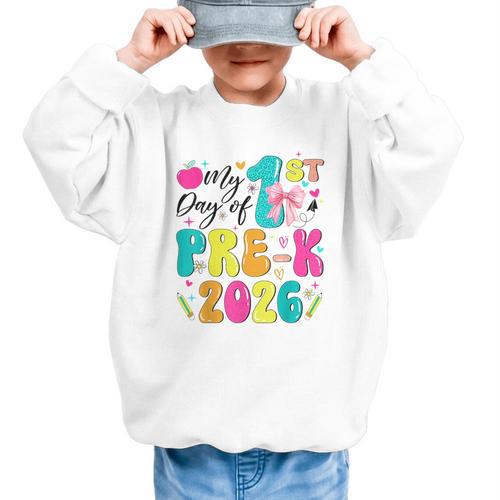 My 1st Day Of Pre-K 2026 Back To School Bow PreK Kids Girls Graphic Kid Sweatshirt - Savourry