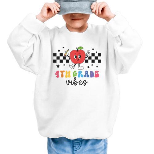 4th Grade Vibes Retro Groovy Apple Back To School Graphic Kid Sweatshirt - Savourry