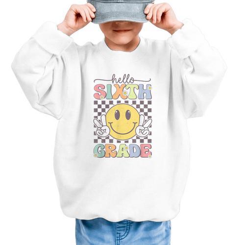 6th Grade Team Back To School Hello Sixth Grade Smile Face Graphic Kid Sweatshirt - Savourry