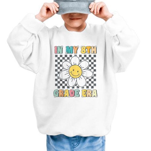 In My 8th Grade Era Retro Groovy Eighth Grade Back To School Graphic Kid Sweatshirt - Savourry