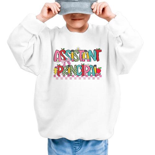 Assistant Principal Coquette Bow Pencil Cute Back To School Graphic Kid Sweatshirt - Savourry
