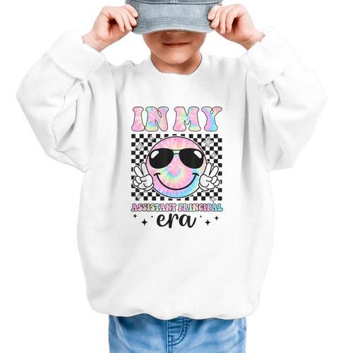 In My Assistant Principal Era Groovy Tie Dye Back To School Graphic Kid Sweatshirt - Savourry