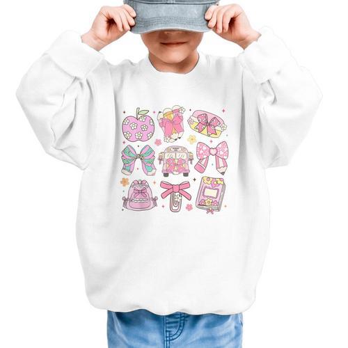 Back To School Coquette Bow Pencil School Students Girls Graphic Kid Sweatshirt - Savourry