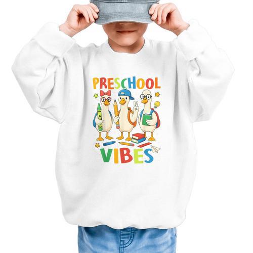 Back To School Cute Goose Preschool Vibes Girls Boys Graphic Kid Sweatshirt - Savourry