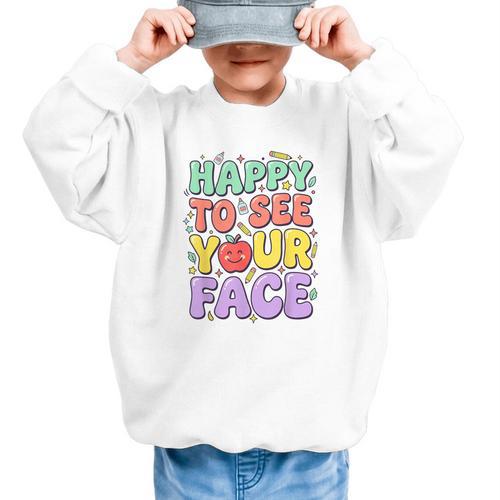 Back To School First Day Of School Happy To See Your Face Graphic Kid Sweatshirt - Savourry