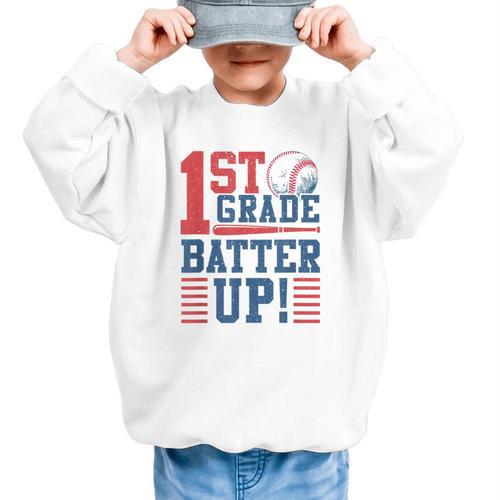 Baseball 1st Grade Back To School 1st Grade Batter Up Graphic Kid Sweatshirt - Savourry