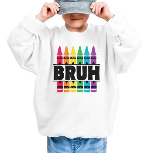 BRUH Back To School Colorful Crayons First Day Of School Graphic Kid Sweatshirt - Savourry