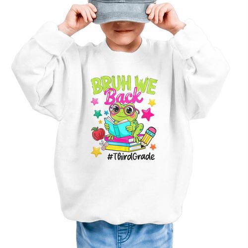 Bruh We Back Third Grade Cute Frog Back To School Graphic Kid Sweatshirt - Savourry