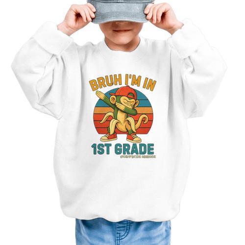 Bruh I’m In 1st Grade Italian Brainrot Meme Back To School Premium Tri-Blend Graphic Kid Sweatshirt - Savourry