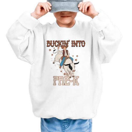 Buckin' Into Pre-K Back To School Cowboy Western Graphic Kid Sweatshirt - Savourry