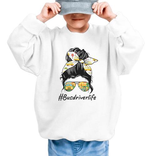 Bus Driver Life Messy Bun Back To School Bus Driver Graphic Kid Sweatshirt - Savourry