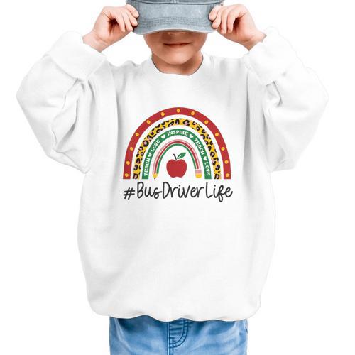 Bus Driver Rainbow Appreciation Day Hello Back To School Graphic Kid Sweatshirt - Savourry