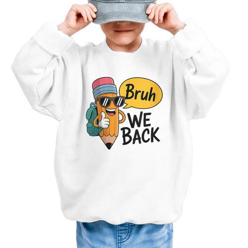 Cool Cartoon Pencil Saying Bruh Back To School Graphic Kid Sweatshirt - Savourry