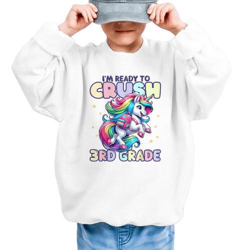 Crush 3rd Grade Girls Back To School Unicorn First Day Cute Graphic Kid Sweatshirt - Savourry
