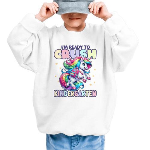 Crush Kindergarten Girls Back To School Unicorn First Day Graphic Kid Sweatshirt - Savourry