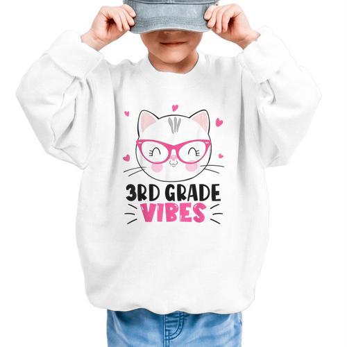 Cute 3rd Grade Vibes Cat Kitten Lover Back To School Girls Graphic Kid Sweatshirt - Savourry
