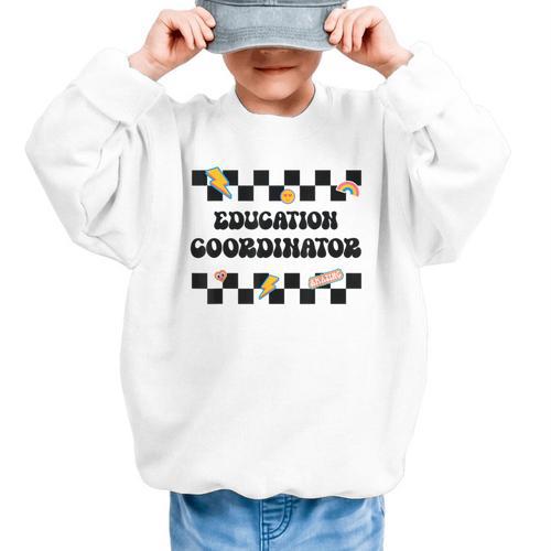 Education Coordinator Groovy Back To School Checkered Graphic Kid Sweatshirt - Savourry