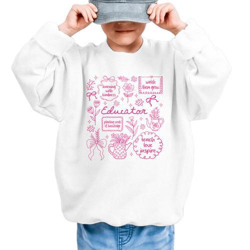 Educator Love Inspire Teach Pink Bow Back To School Graphic Kid Sweatshirt - Savourry
