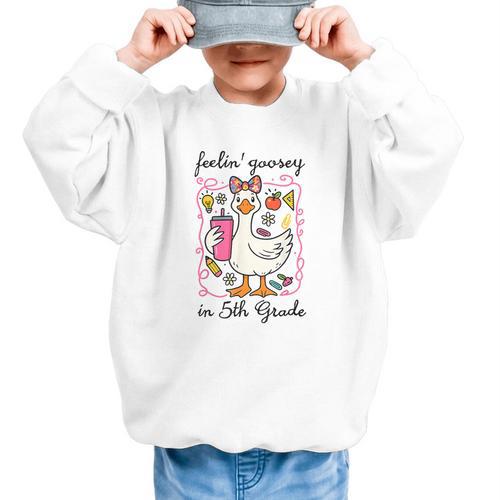 Feeling Goosey In 5th Grade Silly Goose Back To School Graphic Kid Sweatshirt - Savourry