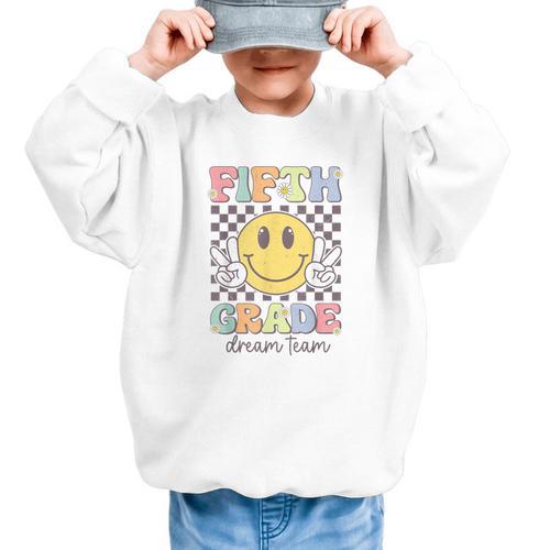 Fifth Grade Dream Team Smile Face Back To School 5th Grade Graphic Kid Sweatshirt - Savourry