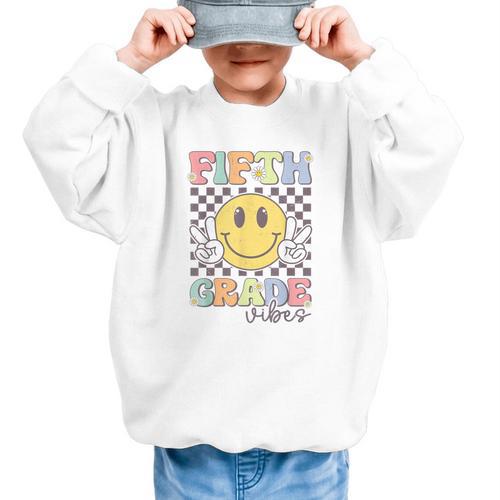 Fifth Grade Vibes Smile Face 5th Grade Team Back To School Graphic Kid Sweatshirt - Savourry