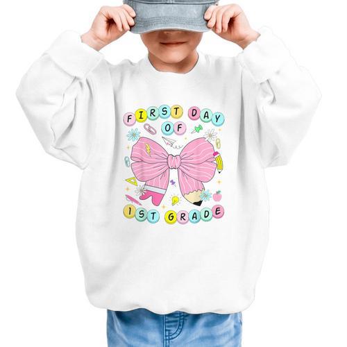 First Day Of 1st Grade Girls Coquette Back To School Kids Graphic Kid Sweatshirt - Savourry