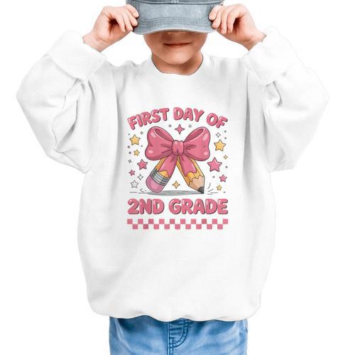 First Day Of 2nd Grade Coquette Back To School Girls Kids Graphic Kid Sweatshirt - Savourry