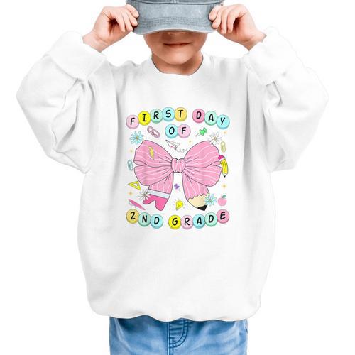 First Day Of 2nd Grade Girls Coquette Back To School Kids Graphic Kid Sweatshirt - Savourry
