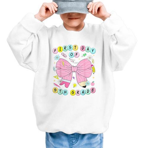 First Day Of 5th Grade Girls Coquette Back To School Kids Graphic Kid Sweatshirt - Savourry