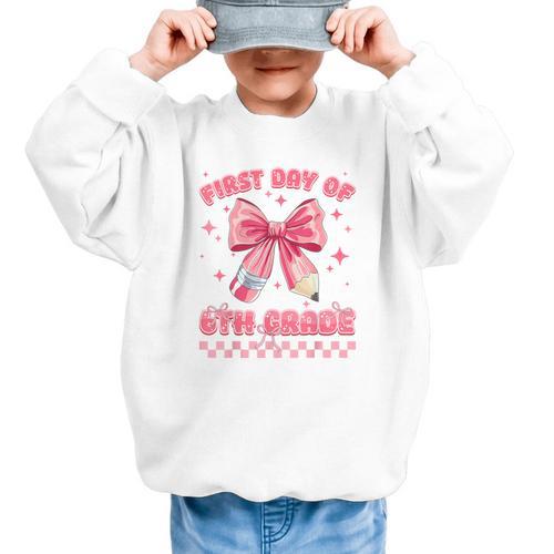First Day Of 6th Grade Coquette Back To School Girls Kids Graphic Kid Sweatshirt - Savourry
