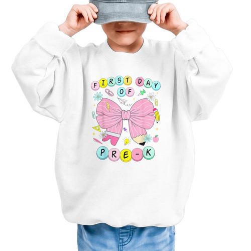 First Day Of Pre-K Girls Coquette Bow Back To School Kids Graphic Kid Sweatshirt - Savourry