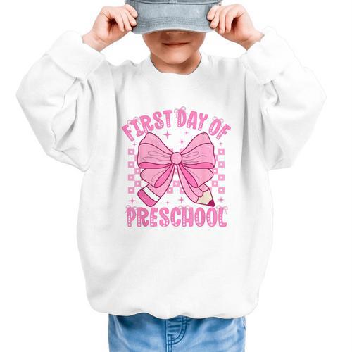 First Day Of Preschool Coquette Bow Back To School Girls Graphic Kid Sweatshirt - Savourry