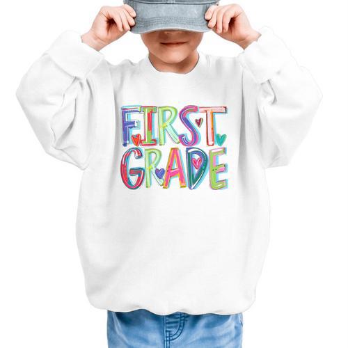 First Grade Back To School Happy First Day Of School Graphic Kid Sweatshirt - Savourry