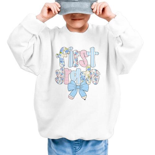 First Grade Coquette Bow Pencil First Day Back To School Performance Graphic Kid Sweatshirt - Savourry