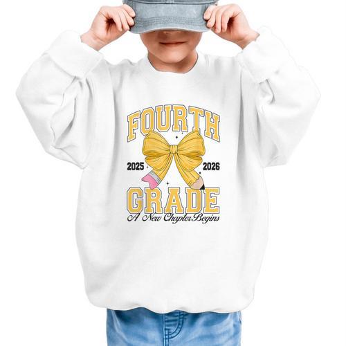 Fourth Grade Back To School First Day Pencil Bow 2025 Girls Graphic Kid Sweatshirt - Savourry