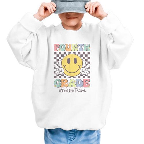 Fourth Grade Dream Team Smile Face Back To School 4th Grade Graphic Kid Sweatshirt - Savourry